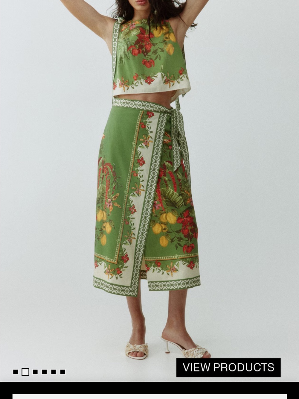 Green Floral Wrap Midi Skirt